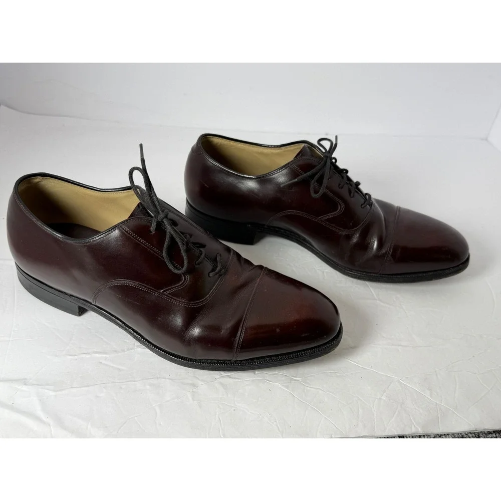 Johnston & Murphy Mens 9 D/B Burgundy Leather Cap Toe Oxford Shoes Made in USA